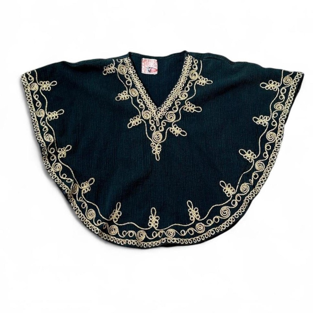 SOLD Vintage 70s Grecian Embroidered Cape Poncho Top - Picture 2 of 6